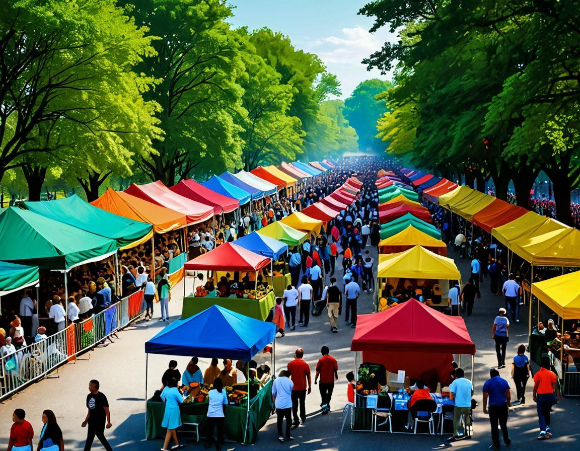 A diverse crowd of people gathered in a large park, with clear signs of organized event planning like stalls, seating, and decorations. Include various scenes of social interaction showcasing good public etiquette, a visible security presence ensuring safety, and well-designed pathways facilitating smooth movement. The atmosphere should be lively but orderly, with vibrant colors highlighting a joyful and secure environment. super-realistic, vibrant colors.
